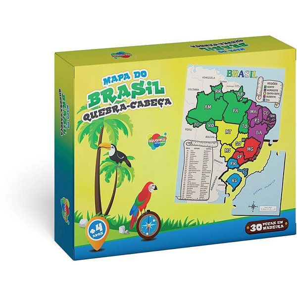 QUEBRA-CABEÇA Madeira Mapa do Brasil 30 Peças