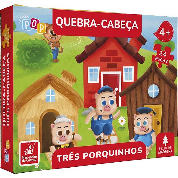 QUEBRA-CABEÇA de Madeira TRÊS Porquinhos 24 Peças