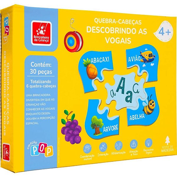 QUEBRA-CABEÇA Madeira Descobrindo as Vogais 30 Peças
