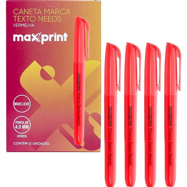 Caneta Marca Texto Needs Vermelha Caixa com 12