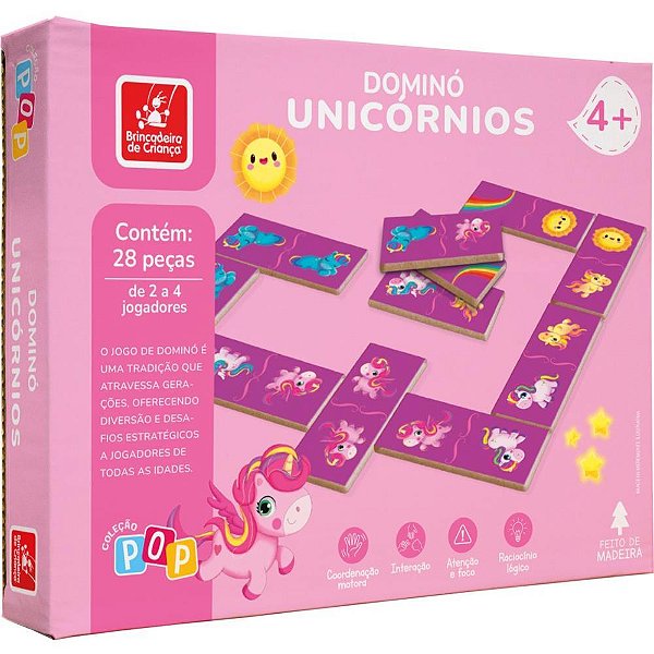 Dominó Unicórnios em Madeira 28 Peças
