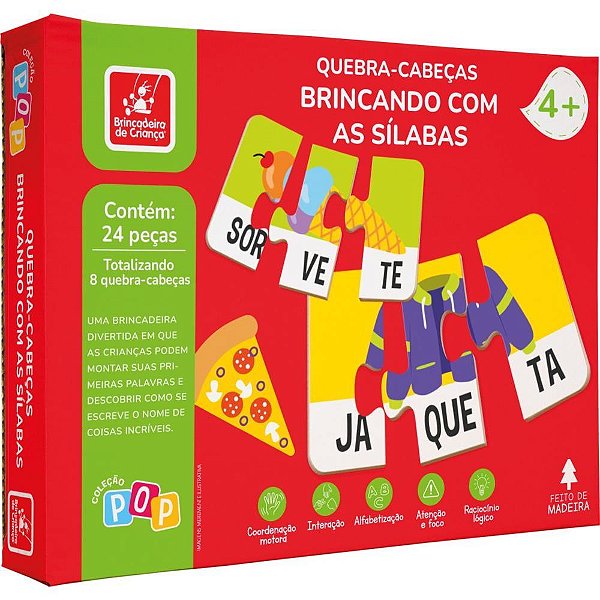 QUEBRA-CABEÇA Madeira Brincando com Silabas 24 Peças