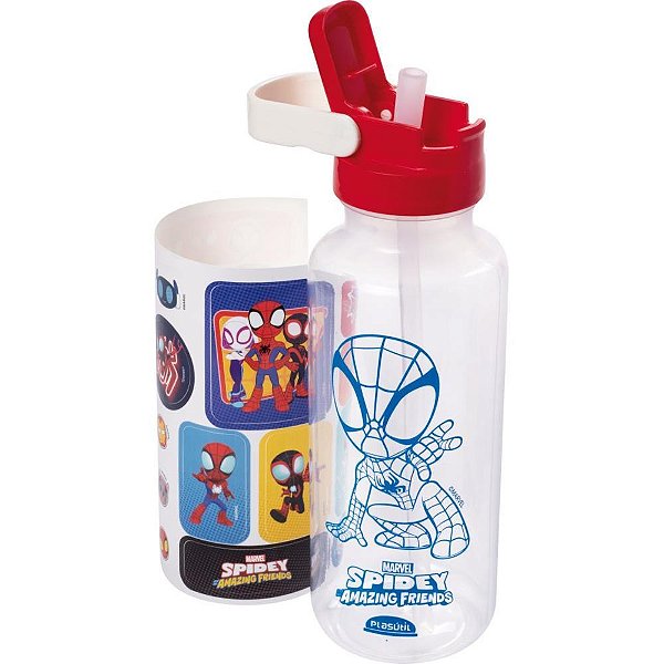 Garrafa Plástica Spidey com Tampa Automática 600ML