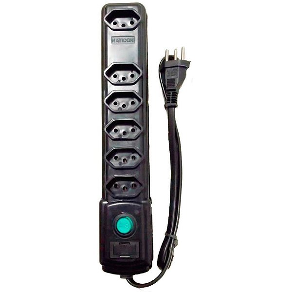 Filtro de Linha com 6 Tomadas 1,0M Bivolt com Fusível - Preto