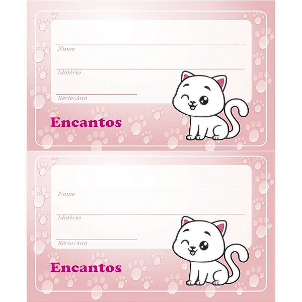 Etiqueta Escolar Decorada Gatinho 50X80MM - Cartela com 8 Unidades