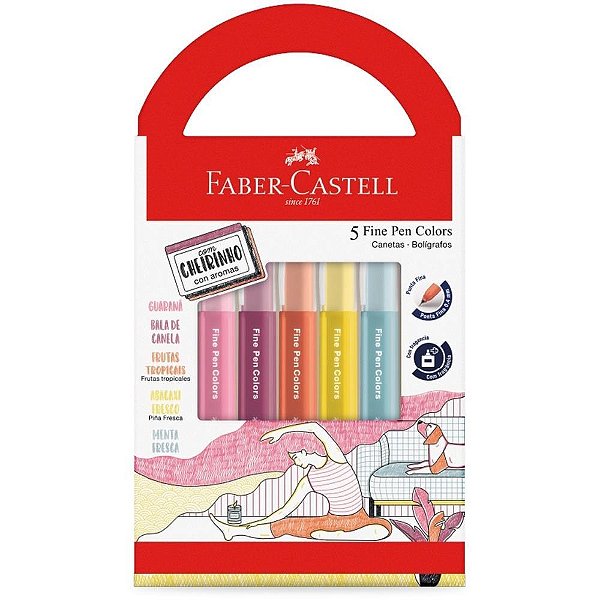 Caneta com Ponta Porosa Fine Pen 5 Cores com Cheirinho - Pacote com 6 Unidades