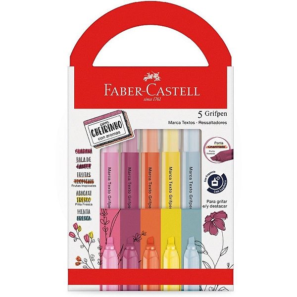 Caneta Marca Texto Grifpen 5 Cores com Cheirinho - Pacote com 06