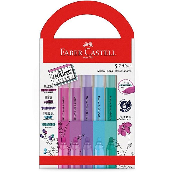 Caneta Marca Texto Grifpen 5 Cores com Cheirinho - Pacote com 6