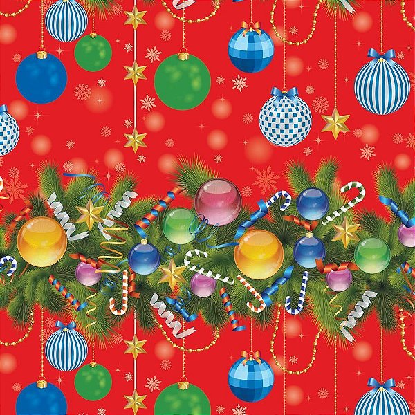 Papel Presente Bobina Couchê 60CM - Modelo 259 Natal Bolas Coloridas