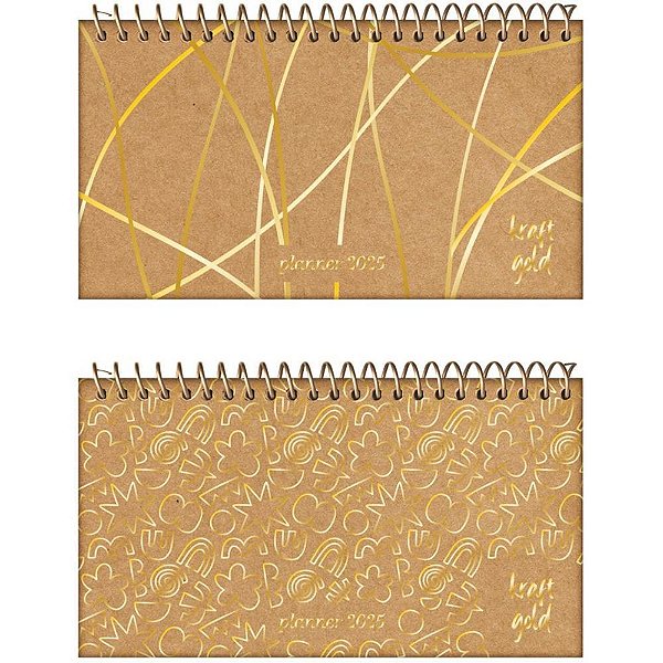 AGENDA/PLANNER 2025 KRAFT GOLD Capa Dura Espiral 128 Páginas 162X90MM - Pacote com 4 Unidades