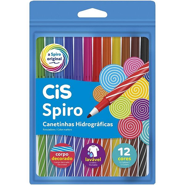 Caneta Hidrográfica CIS Spiro 12 Cores