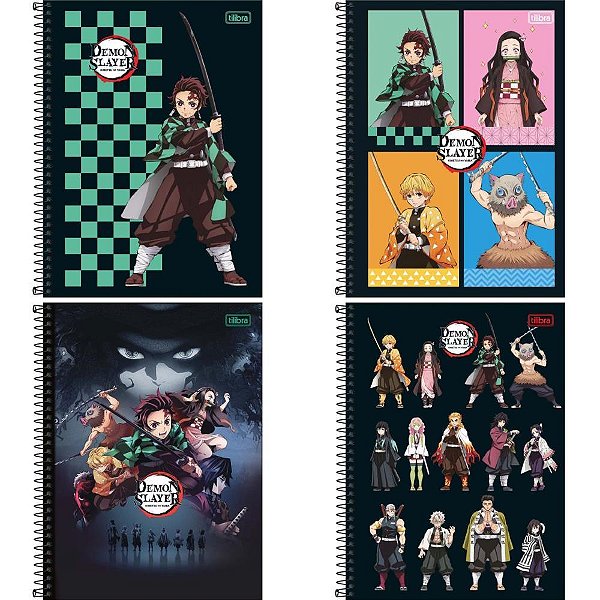 Caderno 1X1 Capa Dura Demon Slayer 80 Folhas - Pacote com 4 Unidades