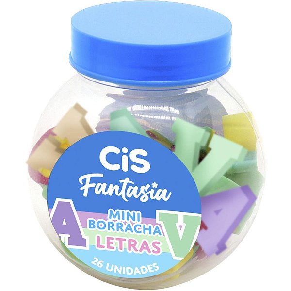 Borracha Decorada CIS Fantasia Mini Letras Pote com 26 Unidades