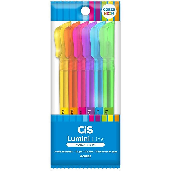 Caneta Marca Texto CIS Lumini Lite 6 Cores Neon com Estojo