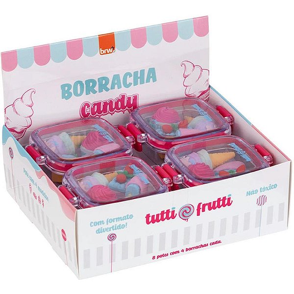 Borracha Decorada Tutti Frutti 4 Modelos Sortidos - Pacote com 8