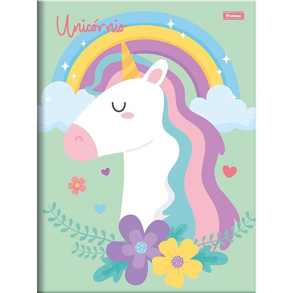 Caderno Brochura 1/4 Capa Dura Unicórnio 80 Folhas – Pacote com 10 Unidades