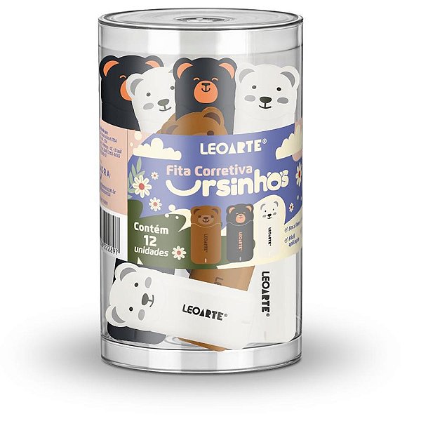 Corretivo em Fita Ursinho 5M X 5MM – 3 Modelos Sortidos, Pote com 12 Unidades