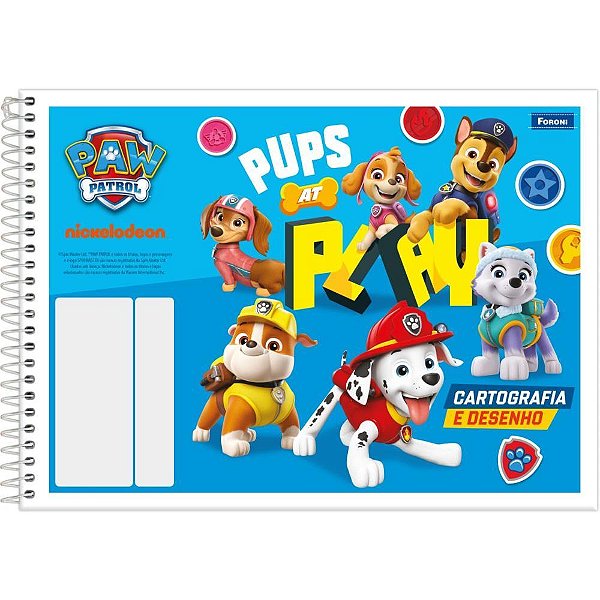 Caderno de Desenho Universitário Patrulha Canina Flexível 48 Folhas Pacote com 10