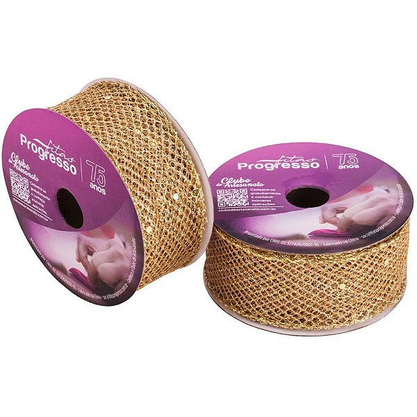 Fita ARAMADA Natal 38MM X 10M Metalizado Ouro com Glitter