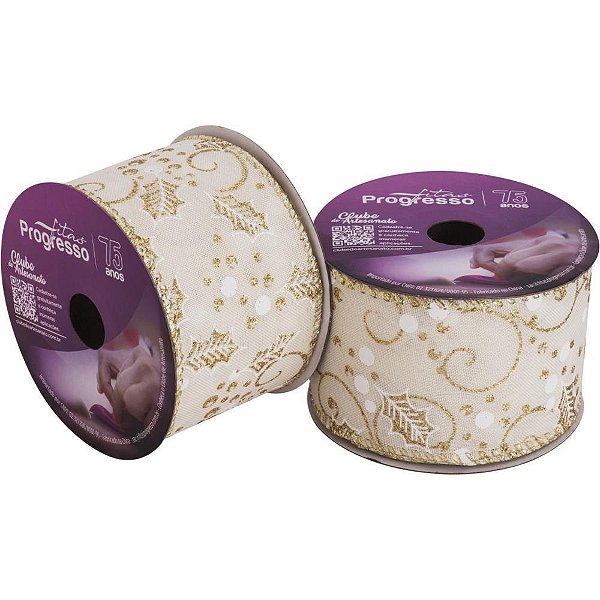 Fita ARAMADA Natal Azevinho Ouro com Glitter 63MM X 10M