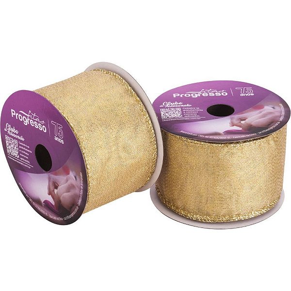 Fita ARAMADA Natal Metalizada Dourada 63MM X 10M
