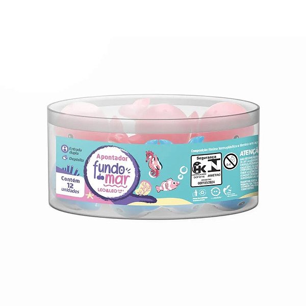 Apontador com Depósito 2 Furos Baleia Fundo do MAR – 4 Cores, Pacote com 12