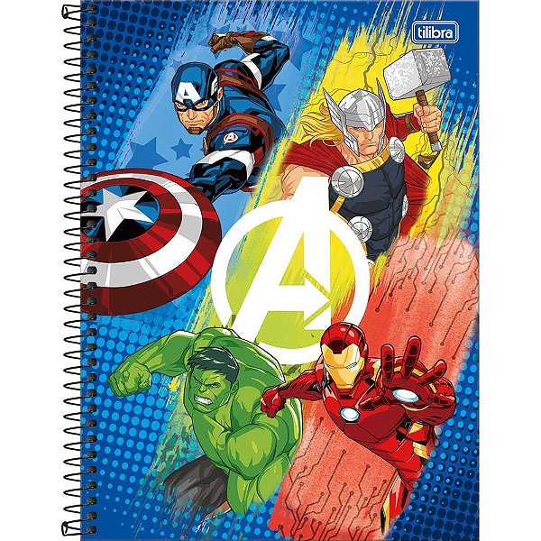 Caderno 10X1 Capa Dura Avengers 160 Folhas com Divisórias
