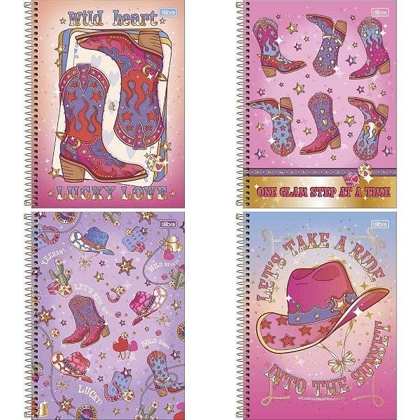 Caderno 10X1 Capa Dura WEST GIRL 160 Folhas Pacote com 04