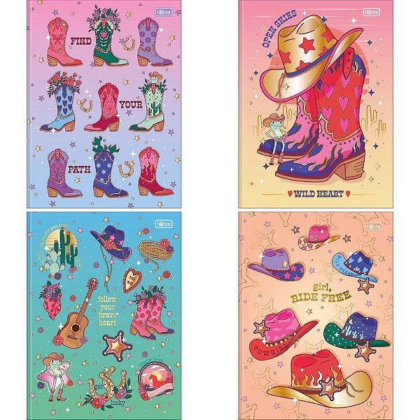 Caderno Brochurão Capa Dura WEST GIRL 80 Folhas Pacote com 05