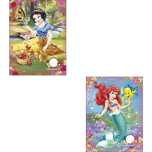 Caderno Caligrafia Capa Dura Princesas 40 Folhas Brochura Vertical Pacote com 05