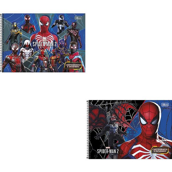 Caderno de Desenho Universitário Capa Dura SPIDER-MAN Game 80 Folhas Espiral Pacote com 04