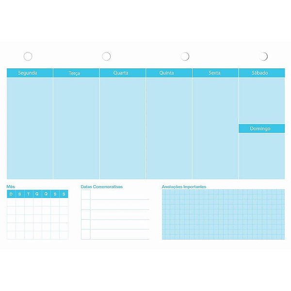 Agenda Planner Permanente Bloco Semanal 20 Folhas A4 Azul Pacote com 05