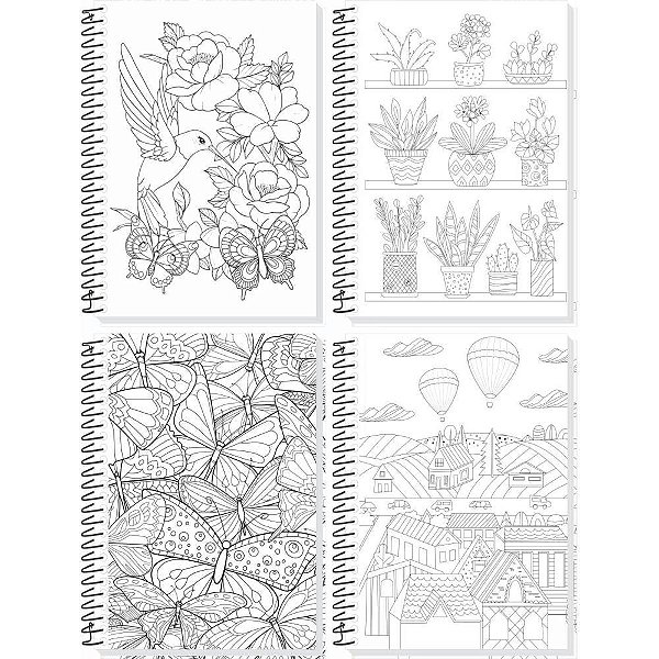 Caderno 10X1 Capa Dura Sua ARTE para Colorir 160 Folhas Pacote com 04