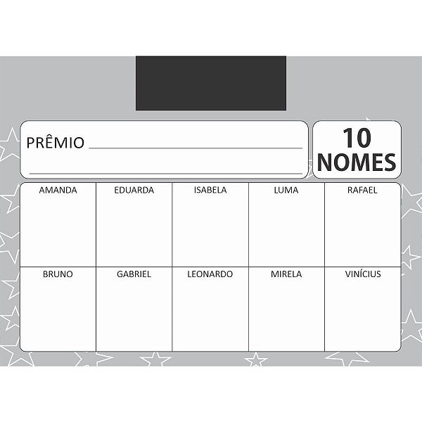 Cartela de Rifa com 10 Nomes Pacote com 50 Cartelas