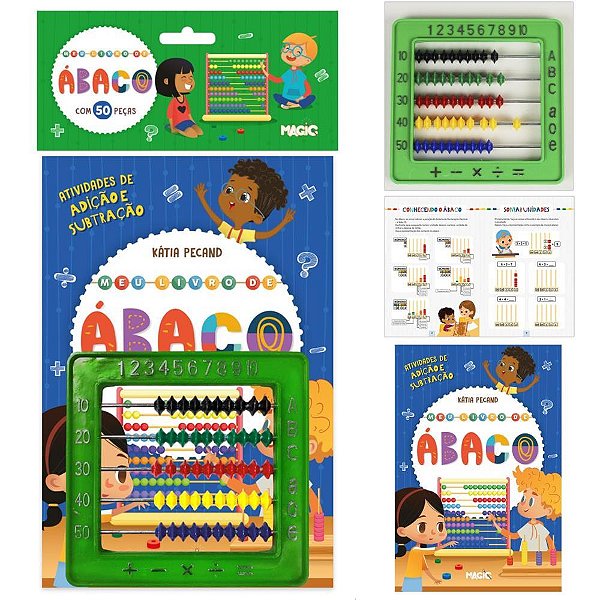 Livro Pedagógico com ábaco 50 Peças 13,5X20 8 Páginas
