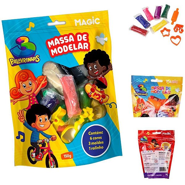 Massa para Modelar Criativa 3 Palavrinhas 150G 6 Cores com 3 Moldes