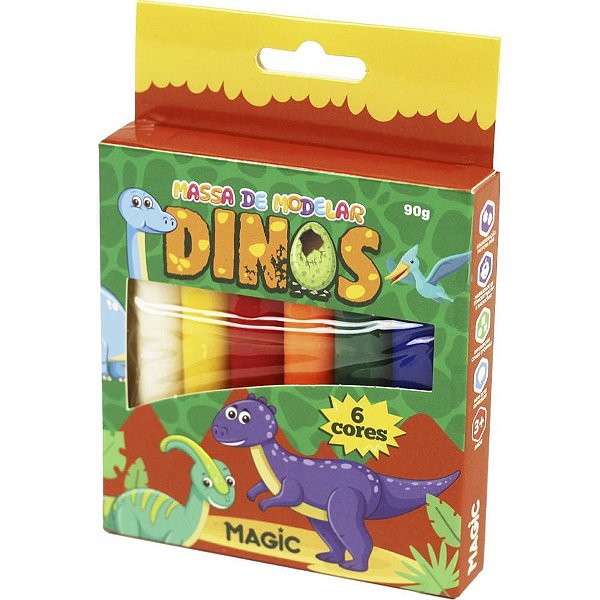 Massa para Modelar Criativa Dino 90G com 6 Cores