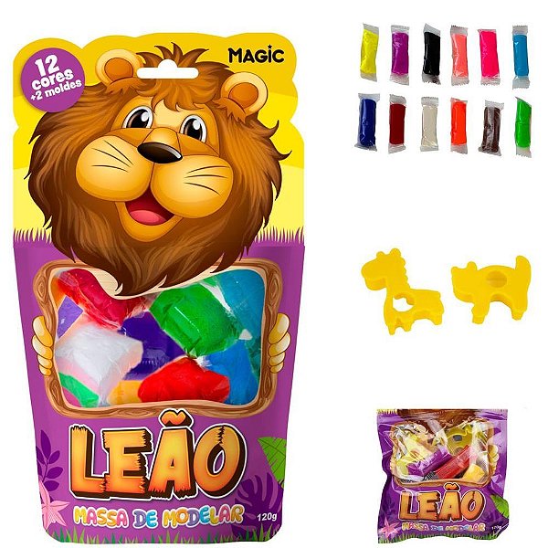 Massa para Modelar Criativa Leão 120G com 12 Cores e 2 Moldes