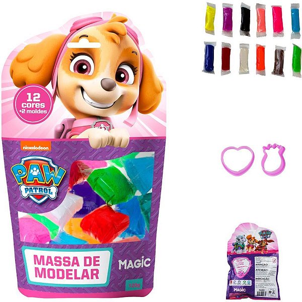 Massa para Modelar Criativa Patrulha Canina SKYE 120G com 12 Cores e 2 Moldes