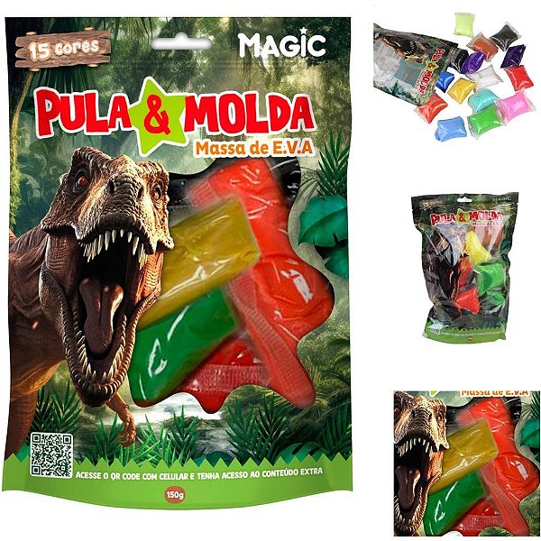 Massa para Modelar Criativa Pula e Molda 150G Dino 15 Cores