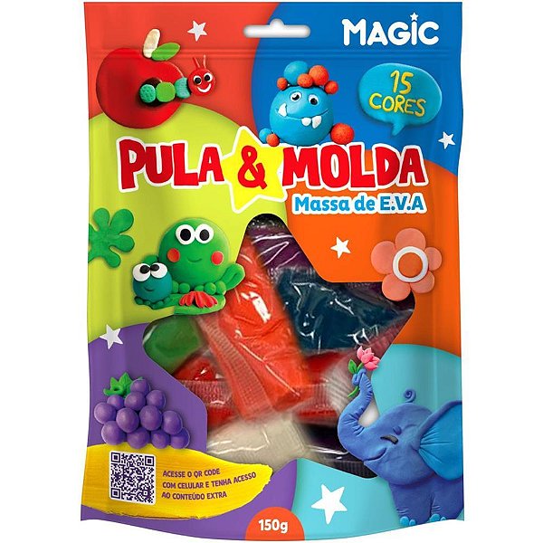 Massa para Modelar Criativa Pula e Molda Magic 150G com 15 Cores