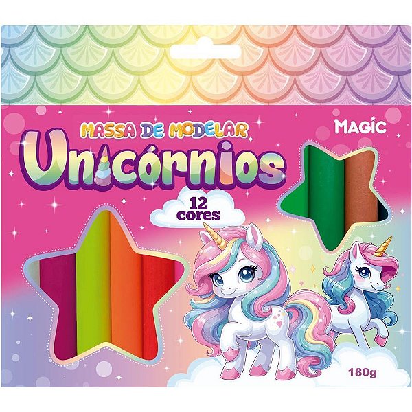 Massa para Modelar Criativa Unicornio 180G com 12 Cores