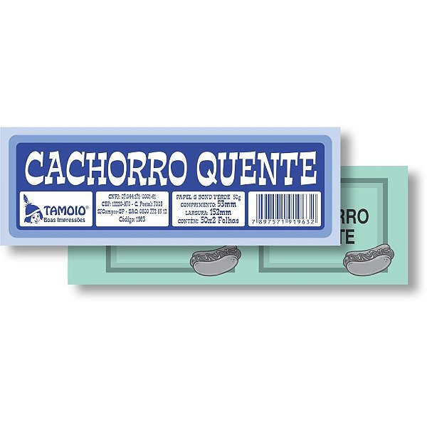 Impresso Talão Ficha Cachorro Quente 50X2 – Pacote com 10 Unidades