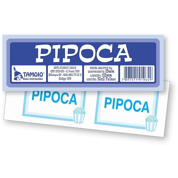 Impresso Talão Ficha Pipoca 50X2 53X152MM – Pacote com 10 Unidades