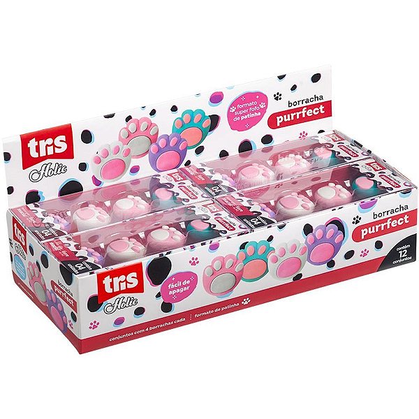 Borracha Decorada TRIS Purrfect 4 Cores Estojo com 4 Unidades Display com 12 Estojos