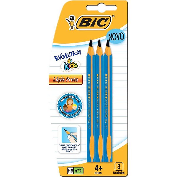 Lápis Preto Jumbo BIC KIDS Triangular HB#2 Blister com 3 Unidades
