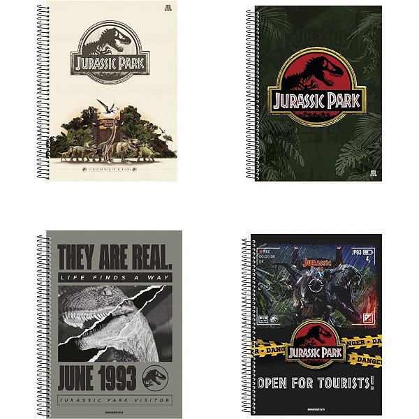Caderno Universitário 10X1 Capa Dura Jurassic PARK 160 Folhas com Adesivos Pacote com 4