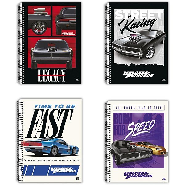 Caderno Universitário 10X1 Capa Dura Velozes & Furiosos 160 Folhas com Adesivos Pacote com 4