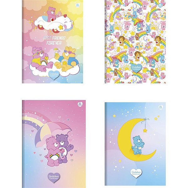 Caderno Brochurão Capa Dura Ursinhos Carinhosos 80 Folhas com Adesivos Pacote com 5