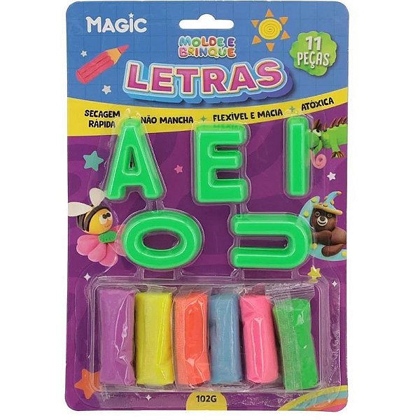 Massa para Modelar Criativa Letras com 11 Peças em Cartela